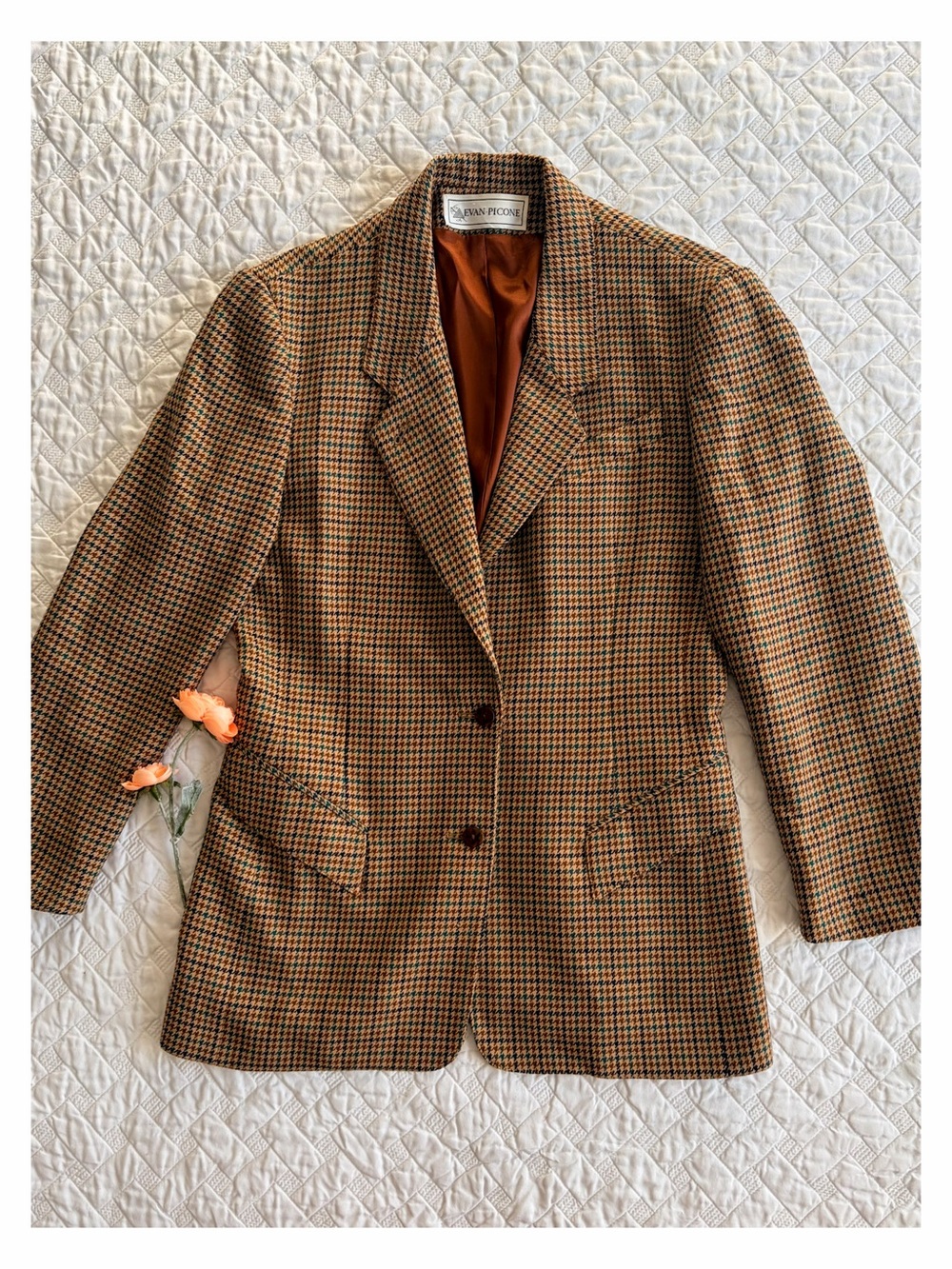 Vintage Evan Picone Wool Houndstooth Blazer Size 8